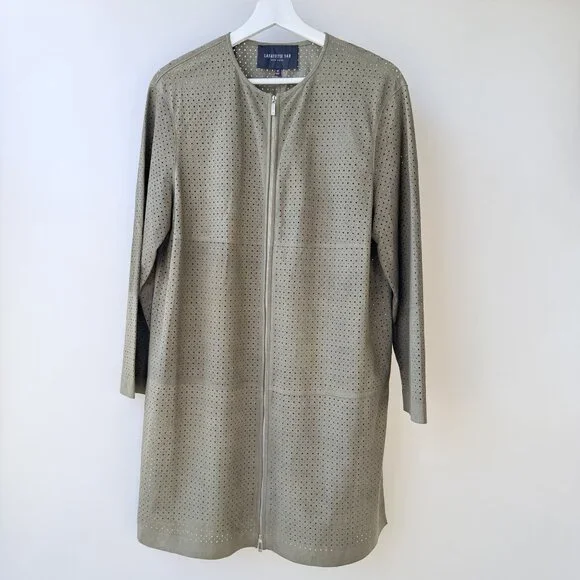 Lafayette 148 New York Leather Zip-Front Jacket – Olive Green (Size M) - Picture 2 of 9